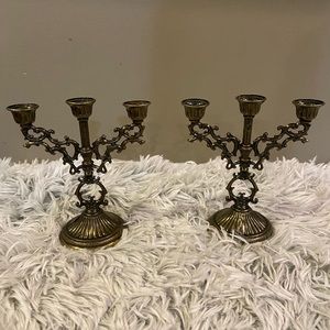 Vintage ornate brass taper candle holders